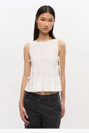 Ganni White Cotton Smock Tie Top Dame Størrelse 42