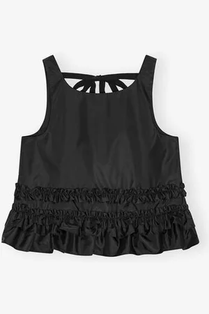 Ganni Sort Flæsetop I Duchesse-Nylon I Dame Størrelse 32 Genanvendt Polyester/Polyurethane