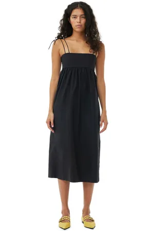 Ganni Cotton Poplin String Midikjole Dame Størrelse 38