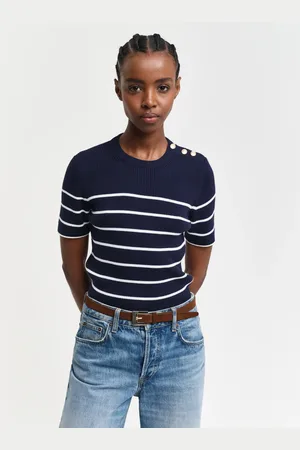 GANT Dame Ribstrikket bretonstribet crewneck sweater (XXS)