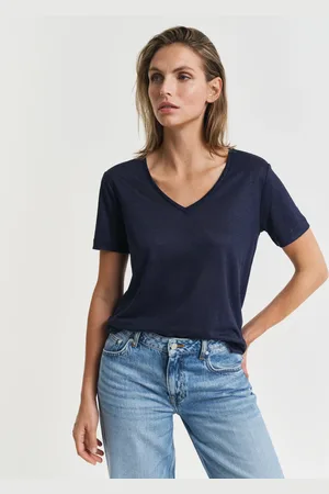 GANT Dame T-shirt af hør med V-hals (XS)
