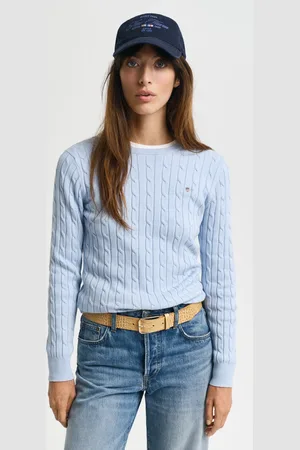 GANT Dame Crewneck sweater af strækbomuld med kabelstrik (XS)