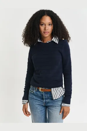 GANT Dame Tekstureret crewneck sweater af bomuld (XS)