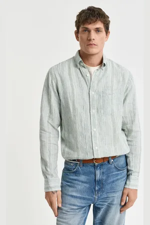 GANT Herre Regular fit hørskjorte med tynde striber (S)