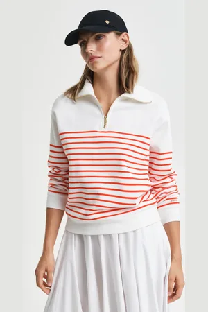 GANT Dame Ribstrikket breton sweatshirt med halv lynlås (XS)