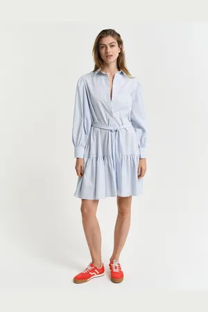 GANT Dame Stribet klassisk poplin-kjole (34)
