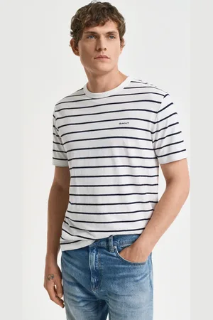 GANT Herre Stribet T-shirt af bomuld og hør (S)