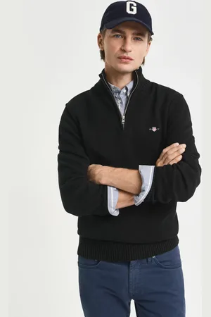 GANT Herre Afslappet sweater i bomuld med halv lynlås (S)