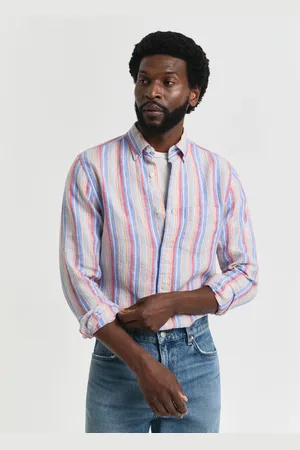 GANT Herre Regular fit flerstribet hørskjorte (S)
