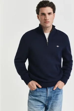 GANT Herre Afslappet sweater i bomuld med halv lynlås (S)