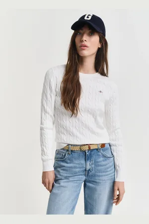 GANT Dame Crewneck sweater af strækbomuld med kabelstrik (XS)