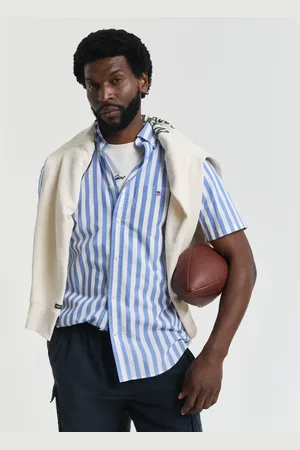 GANT Herre Regular fit stribet klassisk poplin-skjorte med korte ærmer (S)