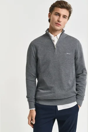 GANT Herre Bomuldspiqué sweater med halv lynlås (S)
