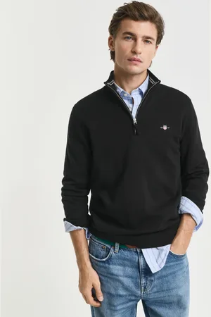 GANT Herre Klassiske sweater i bomuld med halv lynlås (S)