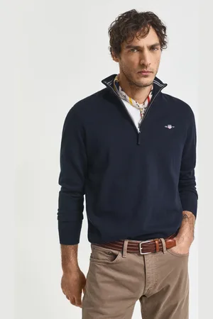 GANT Herre Klassiske sweater i bomuld med halv lynlås (S)