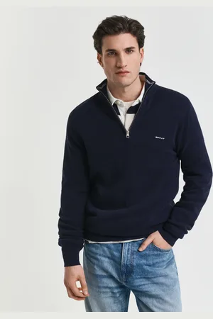 GANT Herre Bomuldspiqué sweater med halv lynlås (S)
