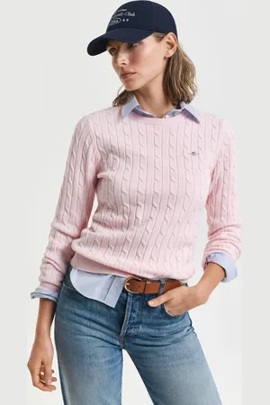 GANT Dame Crewneck sweater af strækbomuld med kabelstrik (XS)