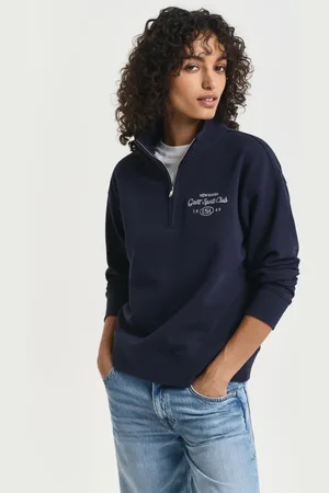 GANT Dame Sweatshirt med halv lynlås og grafik (XS)