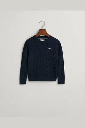 GANT Børn Kids Shield crewneck sweater af bomuld med kabelstrik (110/116)