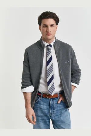 GANT Herre Cardigan af bomuldspiqué med lynlås (S)