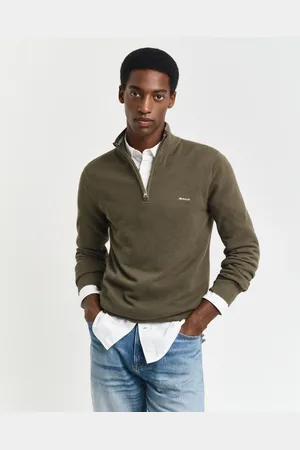 GANT Herre Bomuldspiqué sweater med halv lynlås (M)