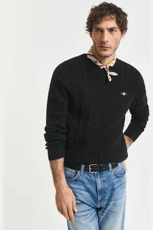 GANT Herre Crewneck sweater af bomuld med kabelstrik (XS)