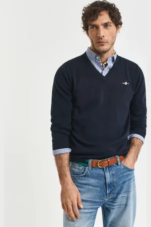 GANT Herre Klassiske sweater i bomuld med V-hals (S)
