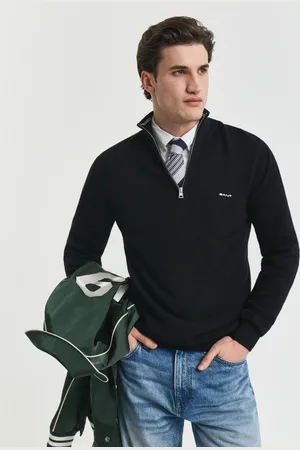 GANT Herre Bomuldspiqué sweater med halv lynlås (S)