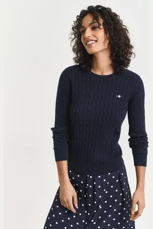 GANT Dame Crewneck sweater af strækbomuld med kabelstrik (XS)