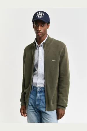 GANT Herre Cardigan af bomuldspiqué med lynlås (M)