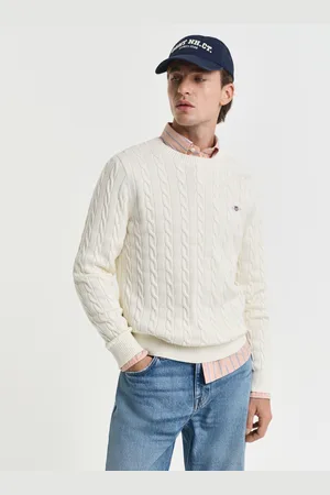 GANT Herre Crewneck sweater af bomuld med kabelstrik (XS)