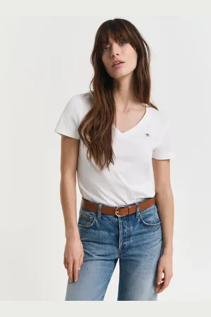 GANT Dame Shield T-shirt med V-hals (XS)
