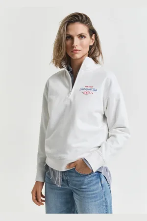 GANT Dame Sweatshirt med halv lynlås og grafik (XS)
