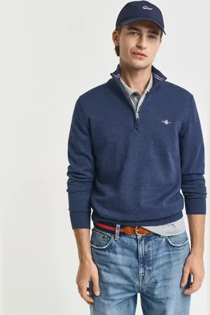 GANT Herre Klassiske sweater i bomuld med halv lynlås (S)
