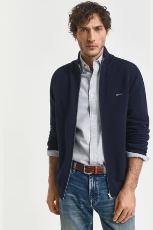 GANT Herre Cardigan af bomuldspiqué med lynlås (S)