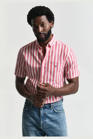 GANT Herre Regular fit stribet klassisk poplin-skjorte med korte ærmer (S)