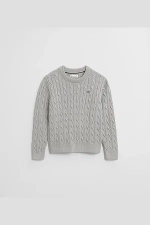 GANT Børn Kids Shield crewneck sweater af bomuld med kabelstrik (110/116)