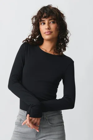 Gina Tricot Basic long sleeve top - Langærmede toppe - Sort - XXS - Dame