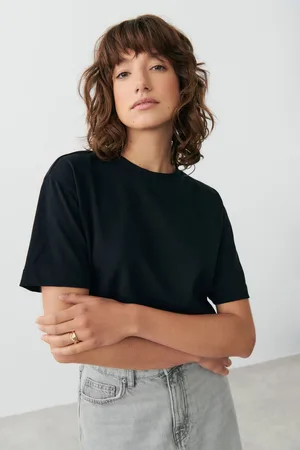 Gina Tricot Basic tee - Toppe - Sort - XXS - Dame