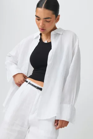 Gina Tricot Linen blend shirt - Hørskjorter - Hvid - XS - Dame