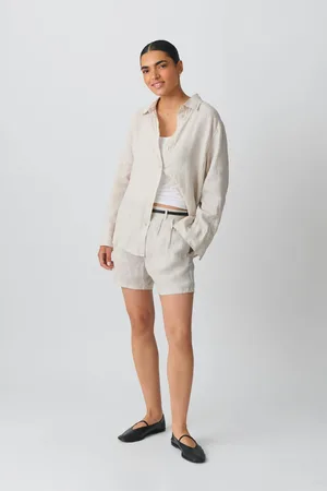Gina Tricot Linen shirt - Hørskjorter - Hvid - XL - Dame