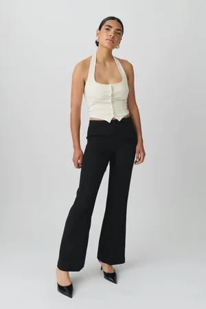 Gina Tricot Mid waist bootcut trousers - Habitbukser - Sort - XXS - Dame