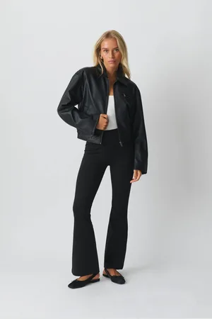 Gina Tricot Flare jersey trousers - flare bukser - Sort - XXS - Dame