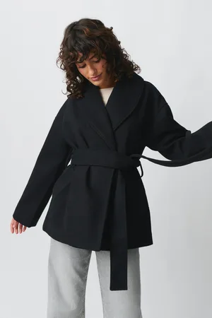 Gina Tricot Shawl collar short coat - korte frakker - Sort - M - Dame