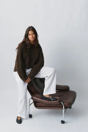 Gina Tricot Crew neck knitted sweater - Striktrøjer - Brunt - XS - Dame