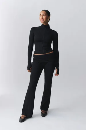 Gina Tricot Soft touch folded trouser - flare bukser - Sort - XXS - Dame