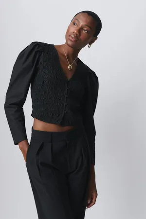 Gina Tricot Puff sleeve blouse - bluser med pufærmer - Sort - XS - Dame