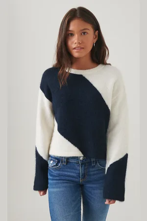 Gina Tricot Y knitted sweater - striktrøjer - Blåt - 134/140 - Pige