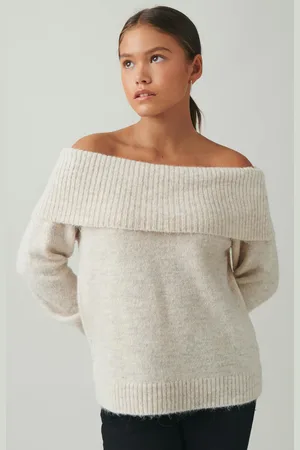 Gina Tricot Y kn off shoulder sweater - fall-hang-out - Hvid - 134/140 - Pige