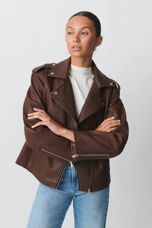 Gina Tricot Oversized pu biker jacket - læderjakker - beige - XXS - Dame